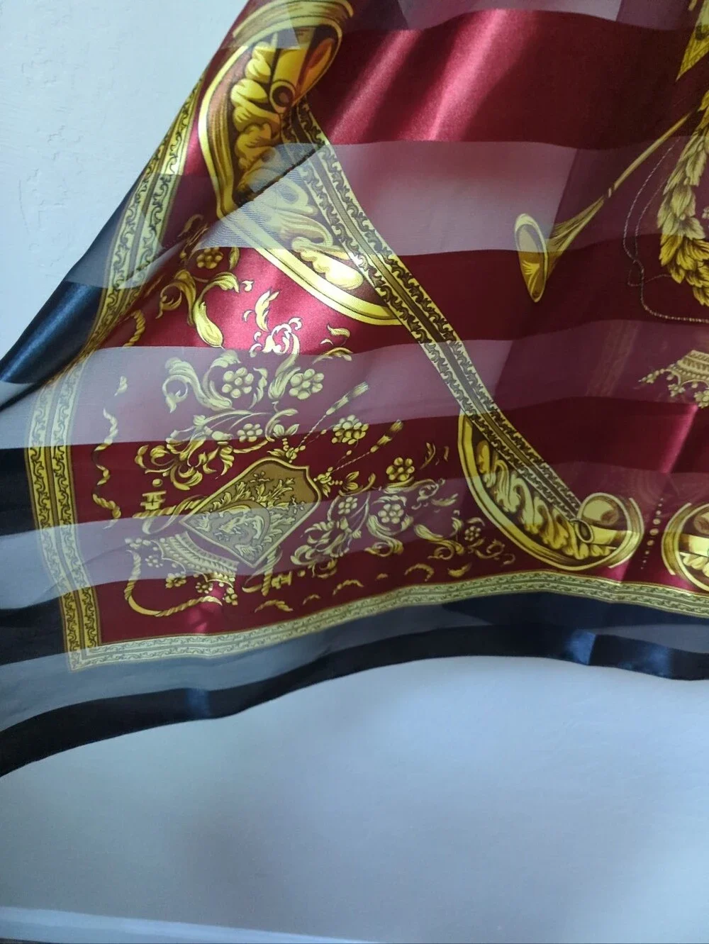 Vintage Olympic Sheer Scarf Heraldic Crest Wreath Motif Korea  40